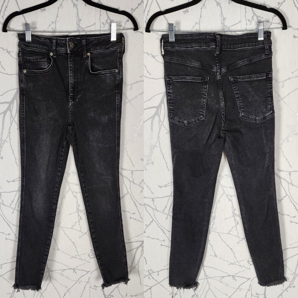 We The Free Black Wash Stretch Denim High Rise Skinny Jeans Raw Hem